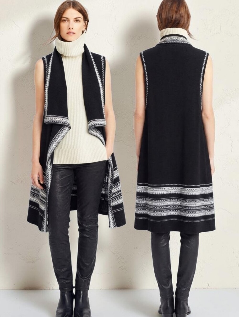 VINCE Textured Drape Front Cotton Knit Duster - Size M
